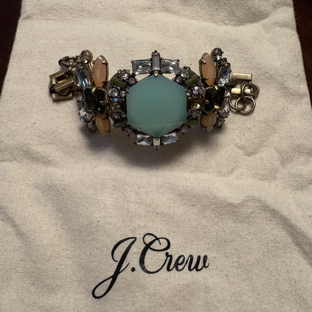 J.Crew Statement Bracelet — Mint Green Gem & Crystal Cluster ✨